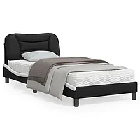 Cadru de pat cu LED negru și alb 90x190 cm piele artificială