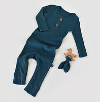 Salopeta cu maneca lunga si pantaloni lungi din bumbac organic si modal - Bleumarin BabyCosy (Marime: 0-3