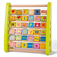 Alfabetar cu abac din lemn, litere si imagini in limba engleza, Montessori