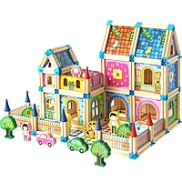 Casuta de construit din lemn natural, Micul Arhitect, educational si creativ, 268 de piese, +4 ani