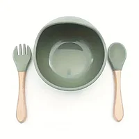 Set hranire bebelusi si copii, pentru diversificare din silicon, BPA free, 6+ luni, bol si tacamuri