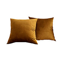Set 2 huse pernute decorative din catifea cu fermoar, Madison, densitate 700 g/ml, Mustard 50 x 50