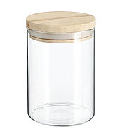 Recipient 5Five wood, 600ml, sticla borosilicata, capac lemn arbore de cauciuc, 10 x H 14 cm