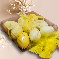 Cutie cu 9 oua decorative galbene pentru Paste