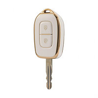 Husa Cheie Dacia Logan,Sandero, Duster,Dokker, Spring 2 Butoane, TPU, Design, Alba cu contur Auriu