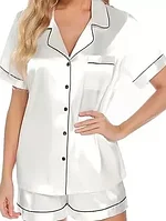 Set de pijama satinat, 3 piese, S, Alb perlat