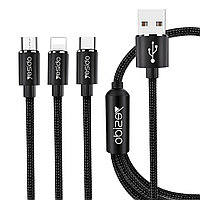 Cablu de Date 3in1 USB la Lightning, Type-C, Micro USB 60W, 3A, 1.2m - Yesido (CA60) - Black