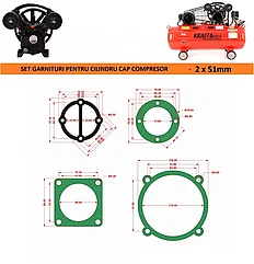 Set complet de 7 garnituri cap compresor de aer cu 2 cilindri de 51mm CH094 Mode.17(A)