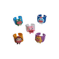 Set 5 inele desen animat galben, mov, alb, albastru, maro, diametru 1.8 cm
