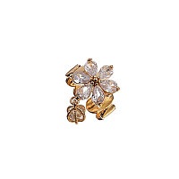 Inel auriu floare si zirconiu, cupru, diametru 1.8 cm, ajustabil
