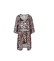 Set pijama din satin cu imprimeu animal si halat translucid pentru