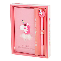 Set Cadou pentru Copii, Caiet cu Unicorn finisat cu piele ecologica + Pix cu Unicorn