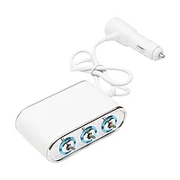 Adaptor bricheta auto tripla 12 24V, iluminata LED, cu intrerupator individual si 1 port USB, 5V, 2.1A