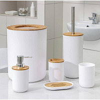 Set Elegant pentru baie format din 6 piese, ABS + lemn, culoare alb maro