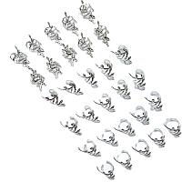 Set 30 inele par mici frunze argintii, metal, accesorii par, 1.5 cm x 1 cm