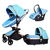 Carucior Luxury 3 in 1 scoica, culcus slim nou-nascuti, landou, cu accesorii incluse, 2 saltele, husa