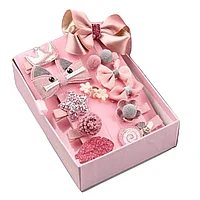 Set 18 bucati accesorii prindere par fetite: fundite, elastice de par, agrafe, fundite, coronite, floricele,