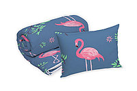 Set Alcam perna microfibra 50x70 cm si pilota matlasata 140x200 cm, Pink Flamingo
