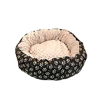 Culcus moale cu perna, pentru caine/pisica, Model Minky, culoare crem-maro, impermeabil, baza antiderapanta,