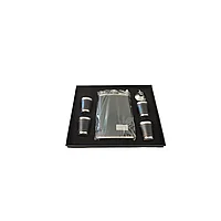 Set cadou, Moongrass, pentru barbati, cu 6 accesorii, plosca, 4 paharele si palnie, negru invelite in piele