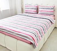 Lenjerie de pat, Natural, Dungi multicolore roz, bumbac 100% ranforce