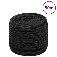 Frânghie de barcă, negru complet, 18 mm, 50 m, polipropilenă