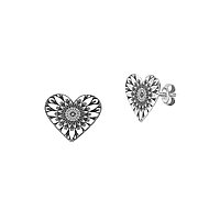 Cercei Lolit din argint 925, cu tija, patinati, model Mandala Hearts, cutie bijuterie
