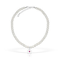 Colier perle si floricica din argint, rubin, lungime 35 - 40 cm