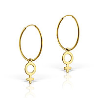 Cercei creole, charm simbol Venus, argint 925 placat cu aur de 18K