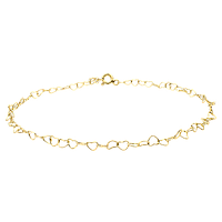 Bratara din argint 925 placat cu aur de 18K, zale in forma de inimioare, 19 cm