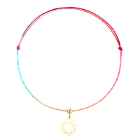 Bratara pentru picior din snur multicolor, charm soare din argint aurit