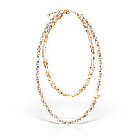 Colier placat cu aur, lariat cu perle si pandantiv semiluna cu stelute, Honey Pearls
