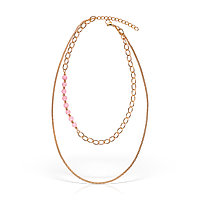 Colier lariat cu piatra lunii, Pink Cat Eye, placat cu aur roz