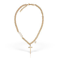 Colier Cross and Pearls, placat cu aur de 14K