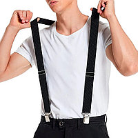 Bretele elegante pentru pantaloni, inguste, tip Y cu 3 catarame, culoare Albastru Marin