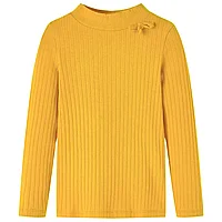 Tricou de copii cu mâneci lungi, tricot cu nervuri, ocru închis, 128