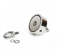 Magnet neodim oală D 60 mm cu două cârlige inelare și două fețe x 120 kg - magnet fishing