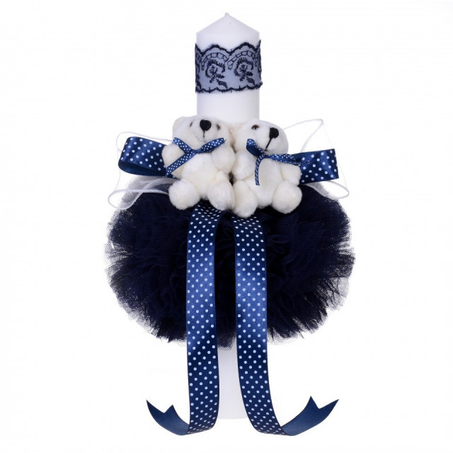 Lumanare botez 2 ursuleti, decor bleumarin, Denikos® 49 - foto 1 - id-p95705301