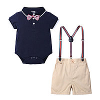 Costum elegant cu body bleumarine tip polo (Marime Disponibila: 6-9 luni (Marimea 19 incaltaminte))