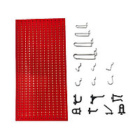 Panou perforat vertical de 500x1000 mm rosu cu set de 40 carlige metalice/plastic