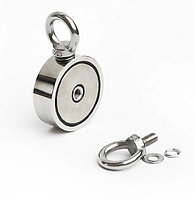 Magnet neodim oală D 75 mm cu două cârlige inelare și două fețe x 160 kg - magnet fishing