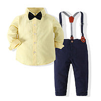 Costum pentru baietei cu papion si camasuta galbena (Marime Disponibila: 3-6 luni (Marimea 18 incaltaminte))