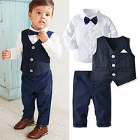 Costum elegant bleumarine cu vestuta si papion (Marime Disponibila: 12-18 luni (Marimea 21 incaltaminte))