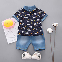 Costumas cu tricou bleumarine pentru baietei - Dino (Marime Disponibila: 6-9 luni (Marimea 19 incaltaminte))