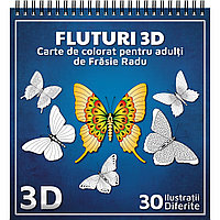 Carte de colorat pentru adulti, Fluturi 3D, Ilustratii stil mandala antistres, Radu Frasie, 2019, 66 pagini