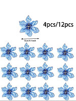4pcs/12pcs 13cm Blue Christmas Tree Decoration Artificial Flowers, Red Christmas Decorative Flowers, Man-made