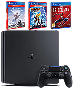 Consola Sony Playstation 4 Slim, 500gb, Jet Black + Horizon Zero Dawn + Spider Man + Ratchet &amp; Clank -