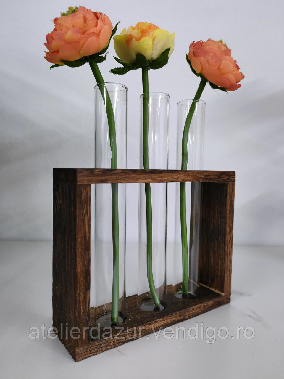 Vaza flori cu suport lemn