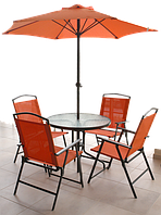 RAKI Set mobilier terasa/gradina, masa rotunda D80cm, umbrela D180cm portocalie si 4 scaune pliabile