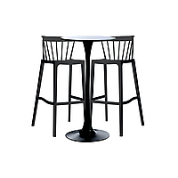 RAKI ASPEN Set mobilier tip bar pentru mic dejun masa neagra 60x101cm cu 2 scaune negre 51x54x103cm
